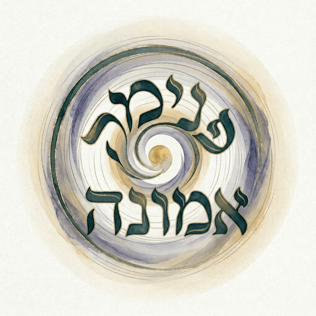 Hebrew phrase 'turning inward' with swirling circular design